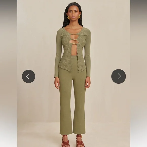 NWT Cult Gaia Linen Torina Sage Green Pants Wide Leg Ribbed